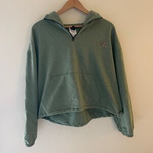 Green Cropped Quarter Zip Women's Sweater